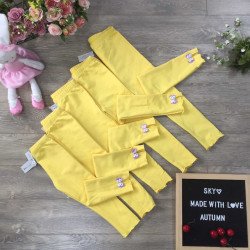 Quần legging nỉ da cá chun xe gấu nơ - vàng